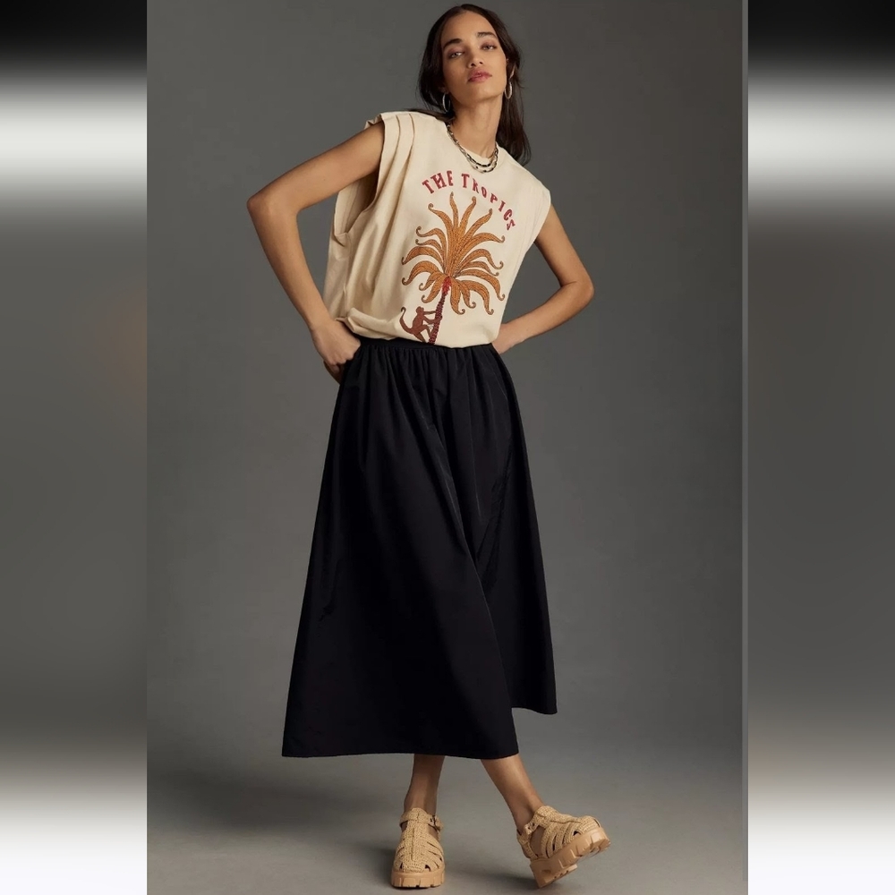 FARM RIO The Tropic Pleated Cream Brown Monkey Palm Cap Sleeve Top New XXS - Picture 5 of 8